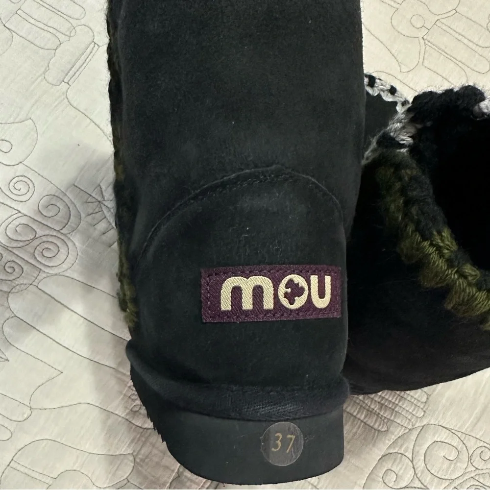 Mou Black Suede Shearling-Trim Moccasin Boots - Picture 12 of 15